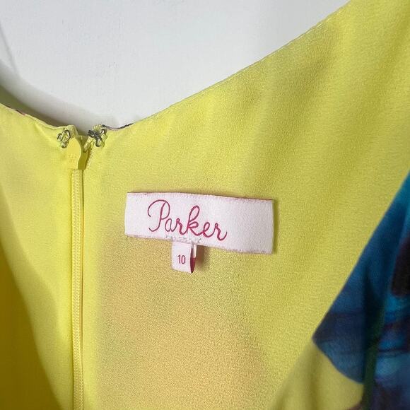 Parker Yellow Ruffle Floral Holly Mini Dress Size 10 - Picture 8 of 9